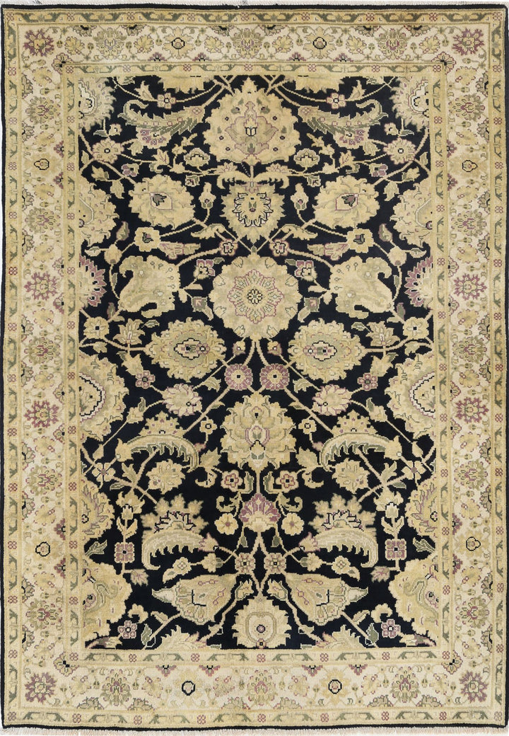 Black Indian Ziegler Rug 4' 0" x 5' 9" Hand-Knotted