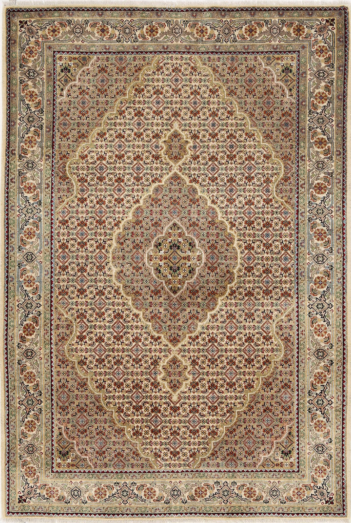 Beige Indian Ziegler Rug 4' 0" x 5' 11" Hand-Knotted