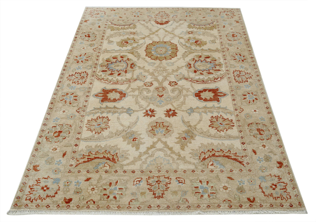 Ivory Indian Ziegler Rug 4' 1" x 6' 0" Hand-Knotted view