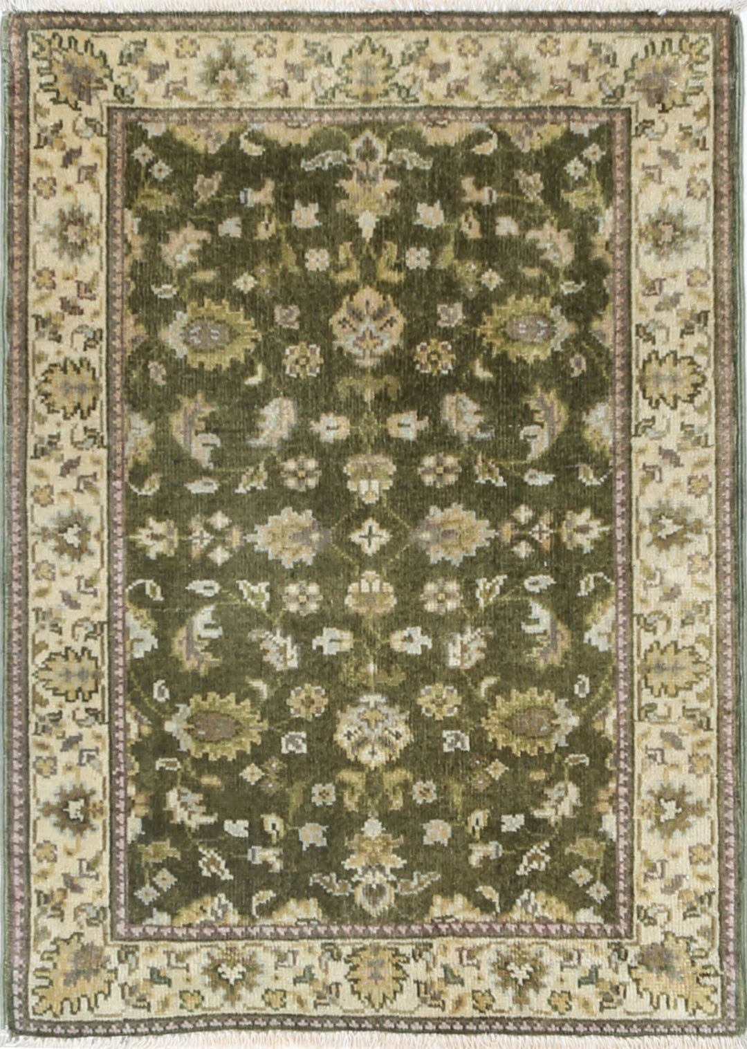 Green Indian Ziegler Rug 2' 0" x 2' 9" Hand-Knotted