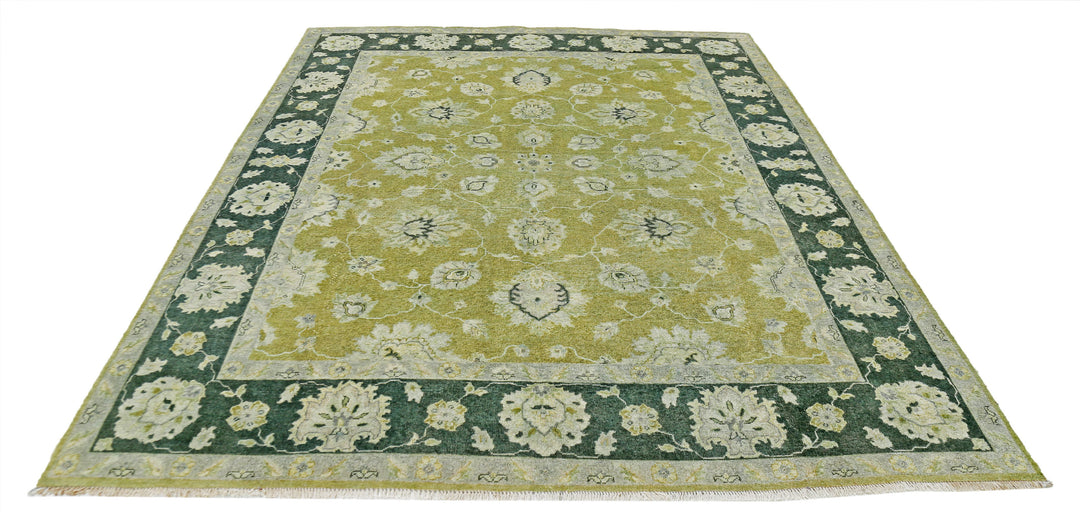 Green Afghan Ziegler Rug 7'8" x 9'9" Hand-Knotted | No. AT35979