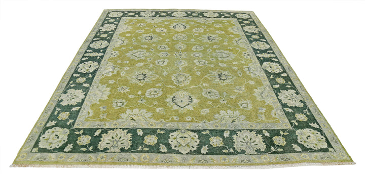 Green Afghan Ziegler Rug 7'8" x 9'9" Hand-Knotted | No. AT35979