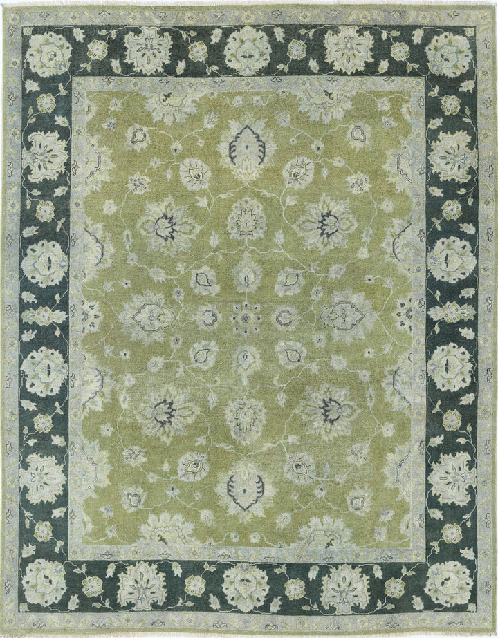 Green Afghan Ziegler Rug 7'8" x 9'9" Hand-Knotted