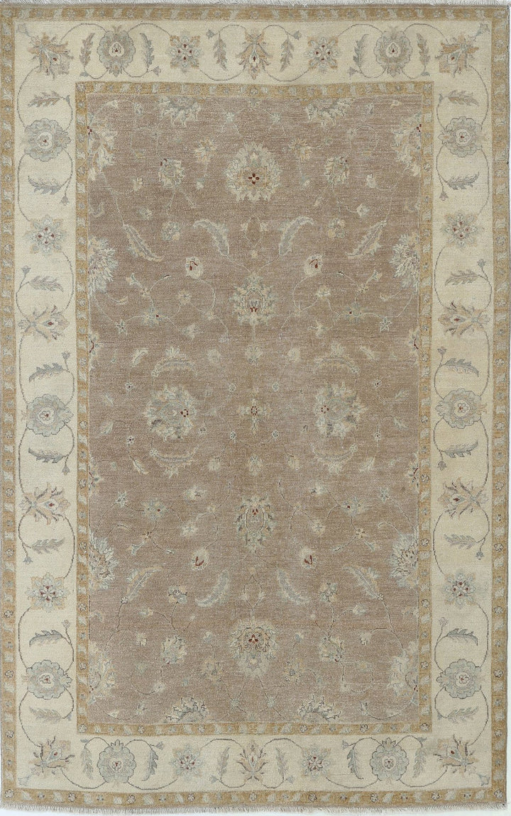 Ivory Afghan Ziegler Rug 5' 1" x 8' 0" Hand-Knotted