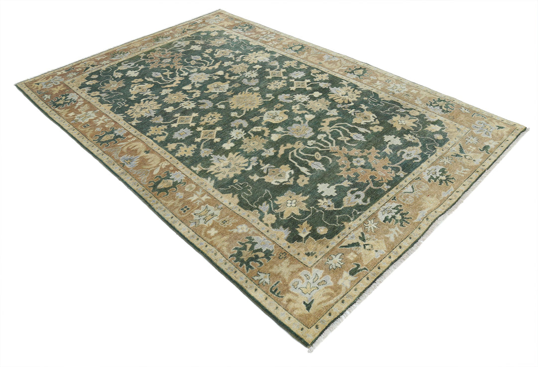 Green Afghan Ziegler Rug 5' 5" x 8' 1" Hand-Knotted | No. AT57355