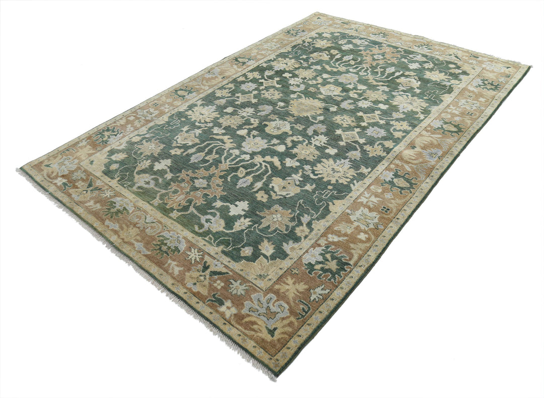 Green Afghan Ziegler Rug 5' 5" x 8' 1" Hand-Knotted | No. AT57355