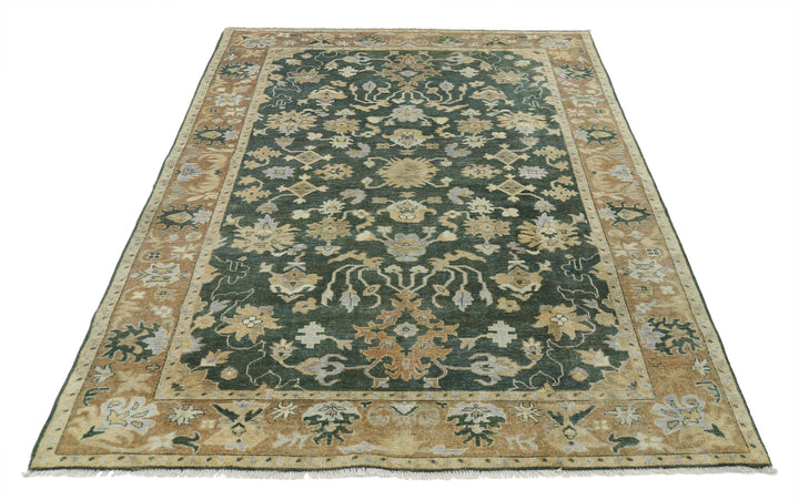 Green Afghan Ziegler Rug 5' 5" x 8' 1" Hand-Knotted | No. AT57355