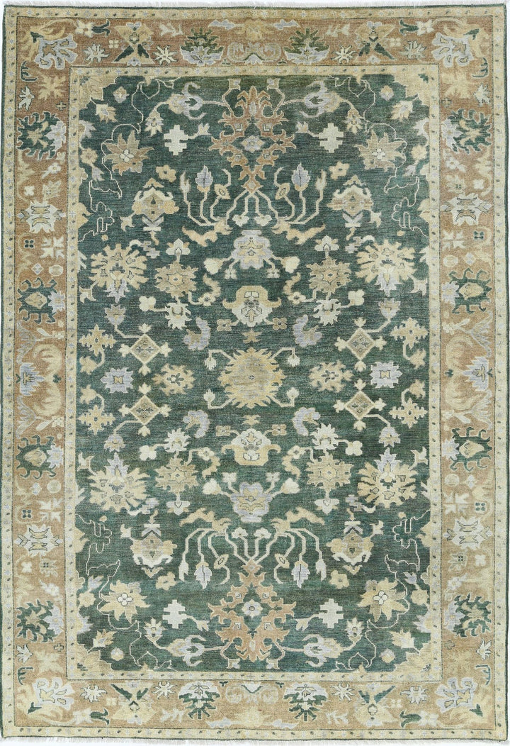 Green Afghan Ziegler Rug 5' 5" x 8' 1" Hand-Knotted
