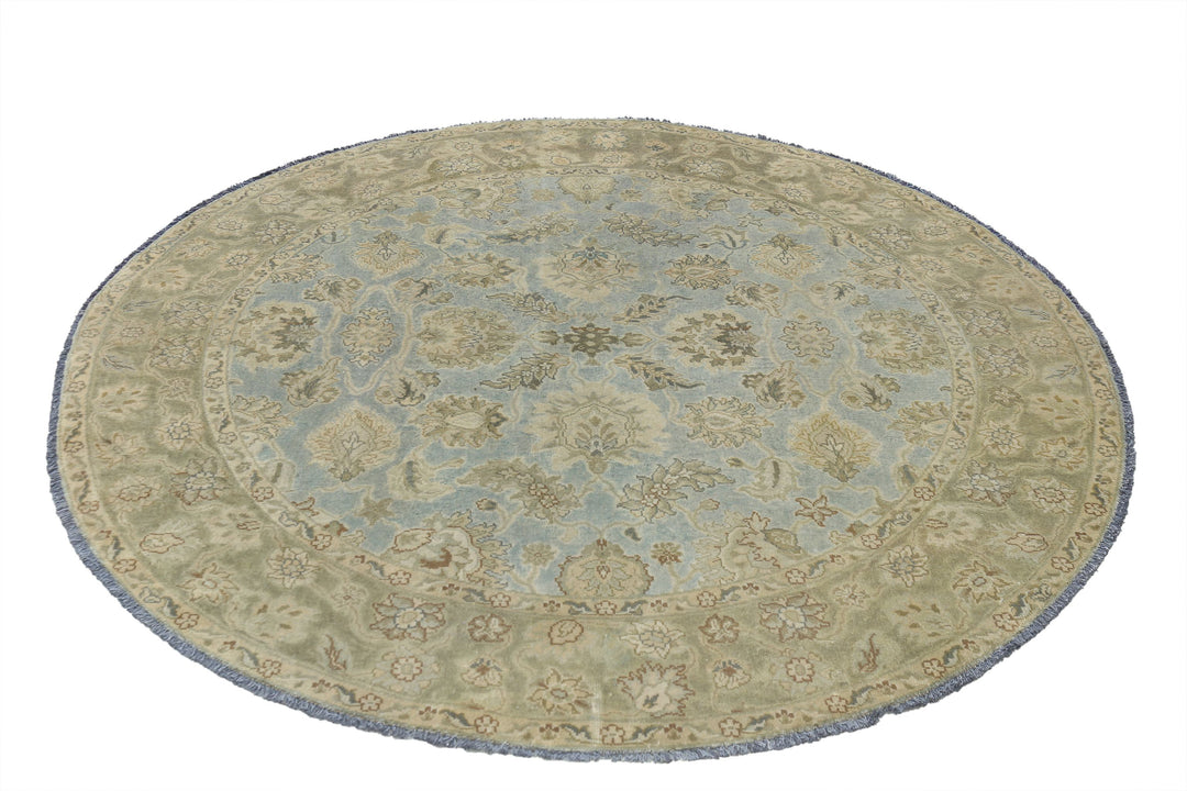 Blue Indian Ziegler Rug 5'8" x 5'10" Hand-Knotted close-up