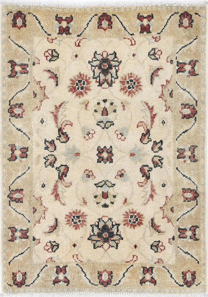 Beige Indian Ziegler Rug 2' 0" x 2' 10" Hand-Knotted