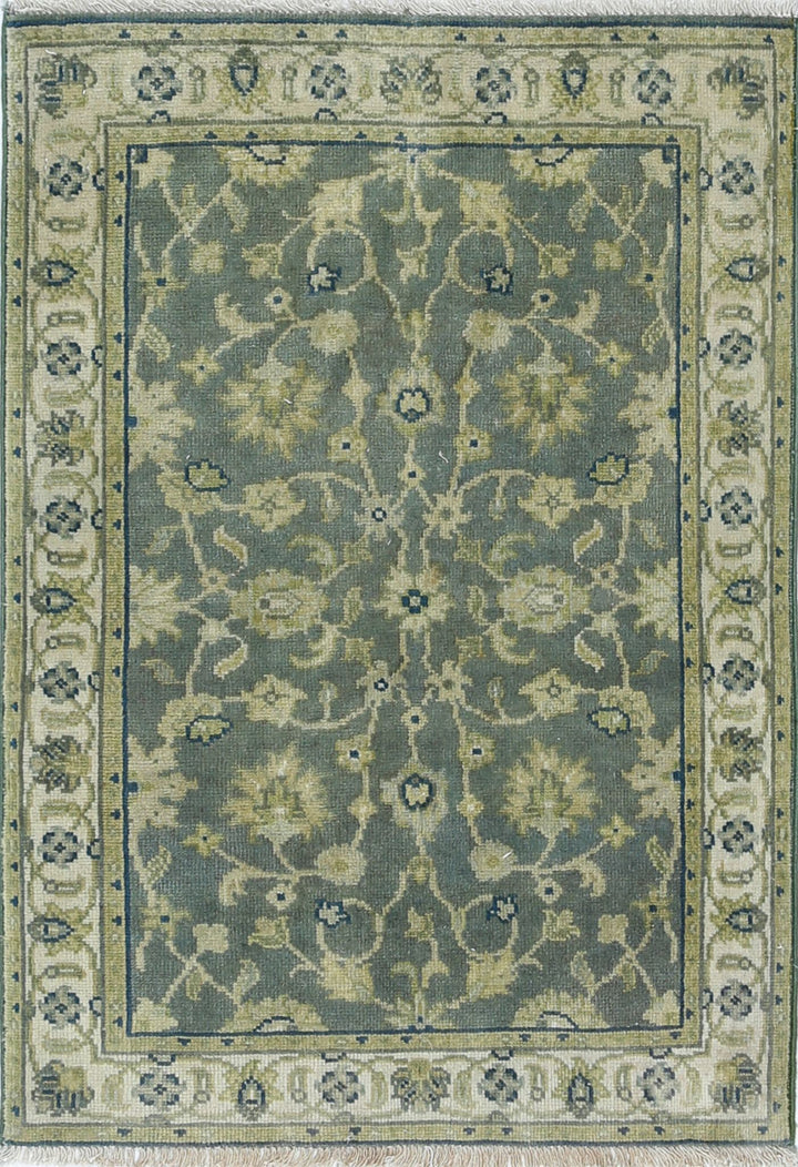 Green Indian Ziegler Rug 1' 11" x 2' 10" Hand-Knotted
