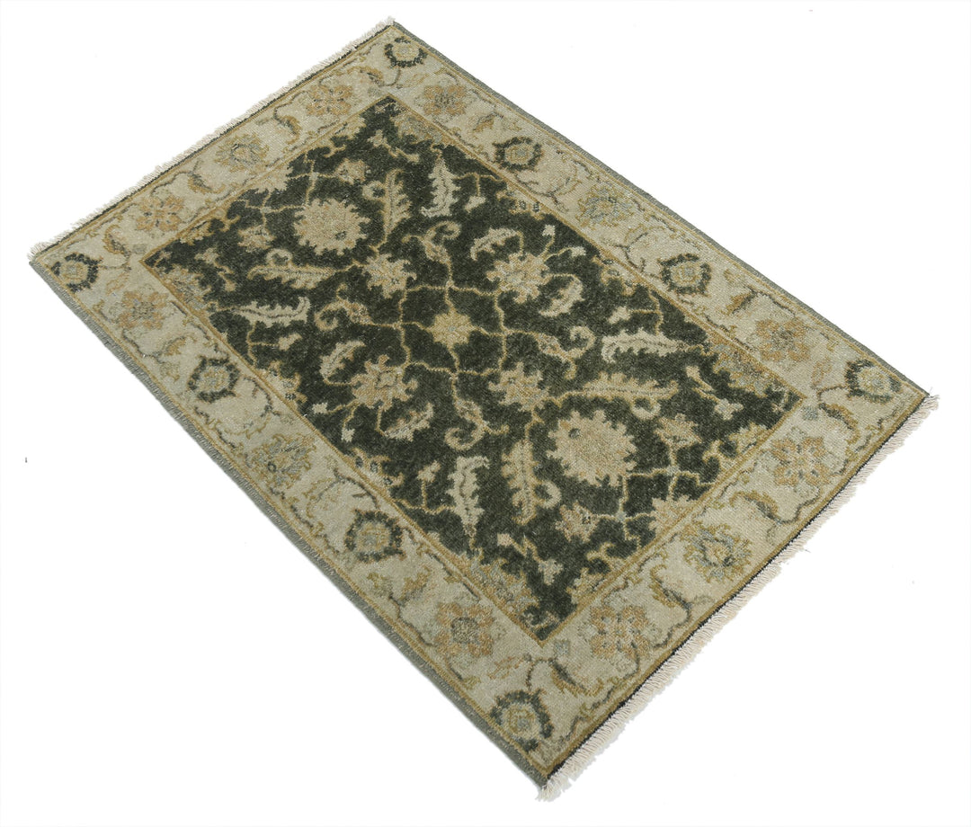 Green Afghan Ziegler Rug 2' 0" x 2' 10" Hand-Knotted close-up
