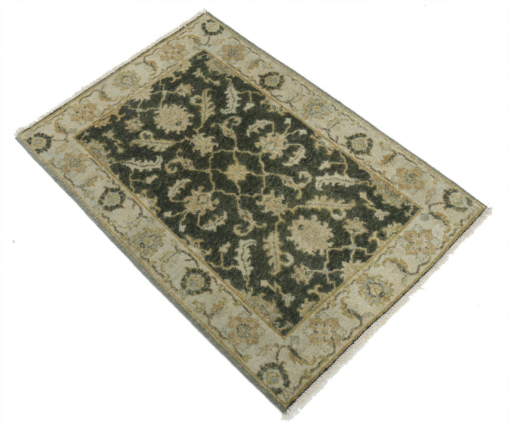 Green Afghan Ziegler Rug 2' 0" x 2' 10" Hand-Knotted close-up