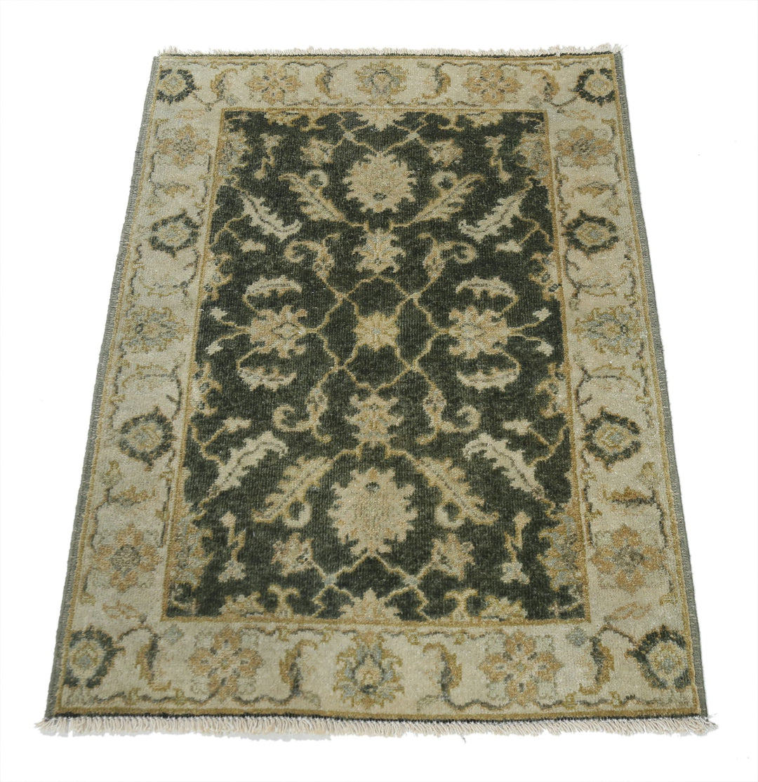 Green Afghan Ziegler Rug 2' 0" x 2' 10" Hand-Knotted detail