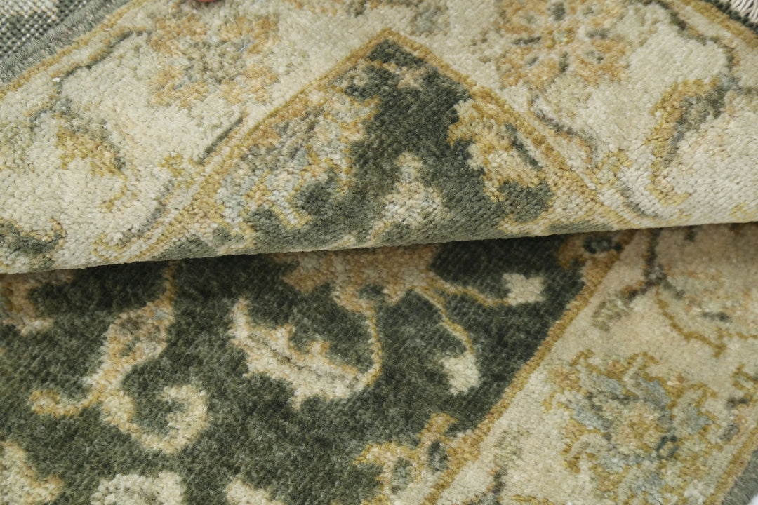 Green Afghan Ziegler Rug 2' 0" x 2' 10" Hand-Knotted border