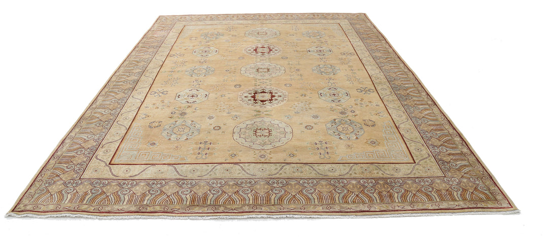 Gold Indian Ziegler Rug 9' 0" x 12' 0" Hand-Knotted detail