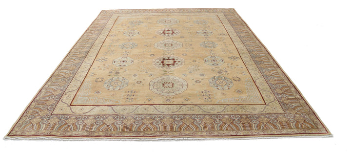 Gold Indian Ziegler Rug 9' 0" x 12' 0" Hand-Knotted detail