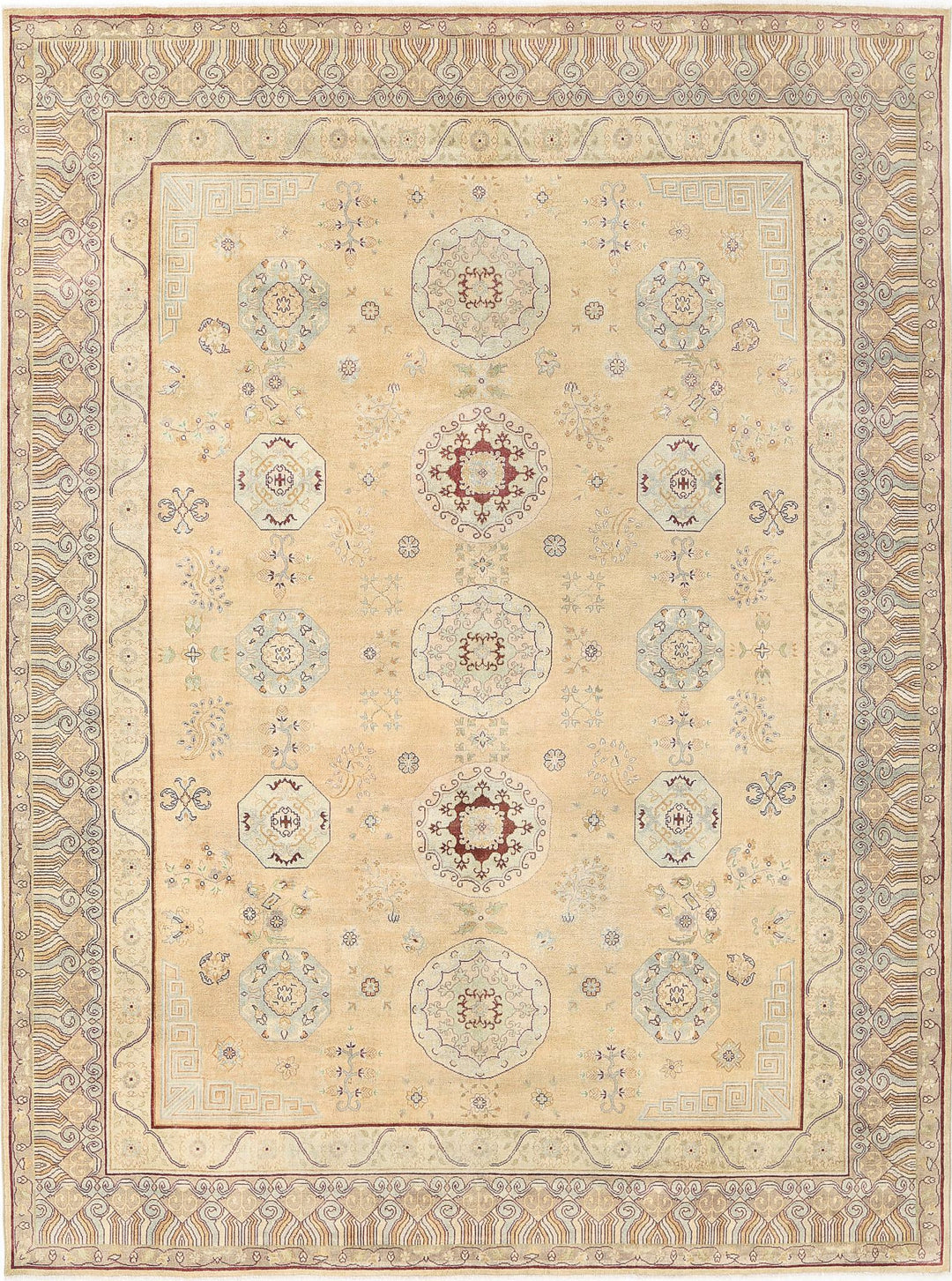 Gold Indian Ziegler Rug 9' 0" x 12' 0" Hand-Knotted