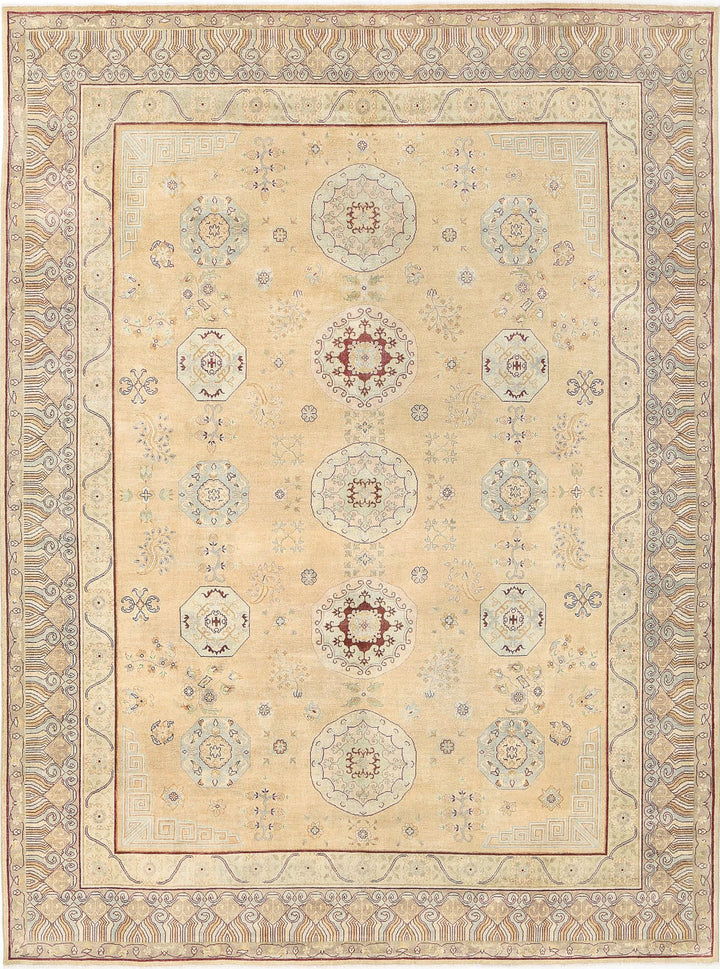 Gold Indian Ziegler Rug 9' 0" x 12' 0" Hand-Knotted