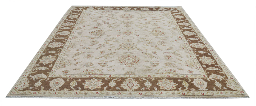 Beige Afghan Ziegler Rug 8' 0" x 9' 9" Hand-Knotted detail