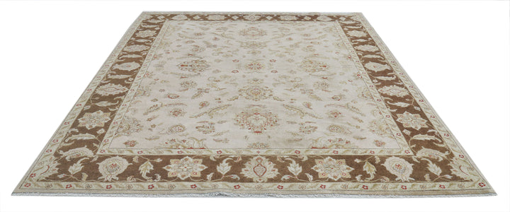 Beige Afghan Ziegler Rug 8' 0" x 9' 9" Hand-Knotted detail