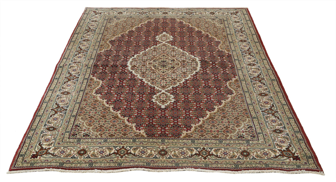 Red Afghan Ziegler Rug 4' 8" x 6' 7" Hand-Knotted detail