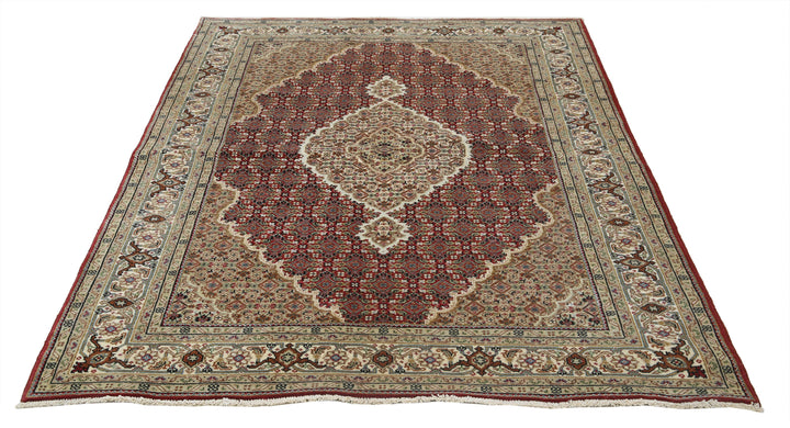 Red Afghan Ziegler Rug 4' 8" x 6' 7" Hand-Knotted detail