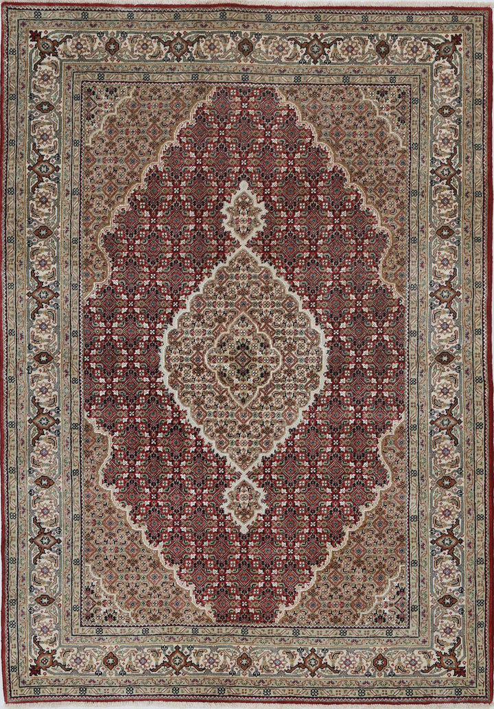 Red Afghan Ziegler Rug 4' 8" x 6' 7" Hand-Knotted