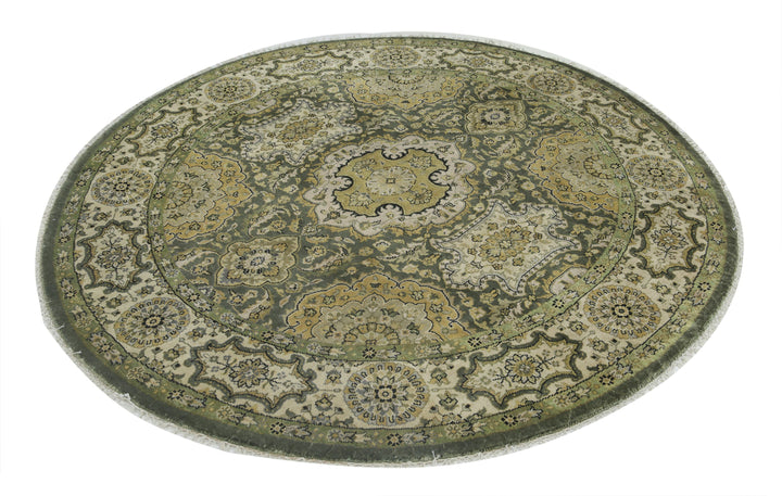Green Indian Ziegler Rug 5' 9" x 5' 10" Hand-Knotted detail
