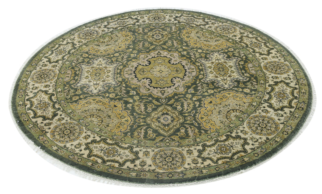 Green Indian Ziegler Rug 5' 9" x 5' 10" Hand-Knotted view