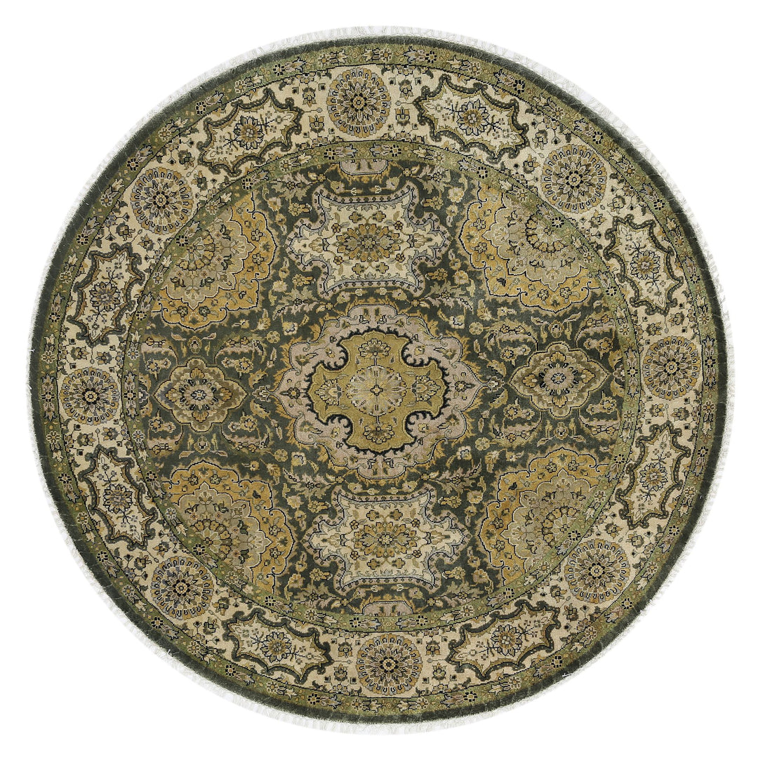 Green Indian Ziegler Rug 5' 9" x 5' 10" Hand-Knotted