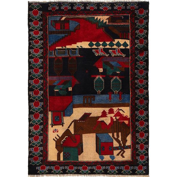 Handmade Picture Area Rug 3' 2" x 4' 9" - No. AL37720