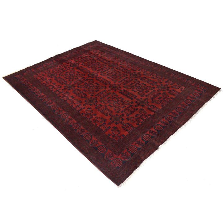 Red Afghan Khal Mohammadi Rug 5' 9" x 7' 9" Hand-Knotted pattern
