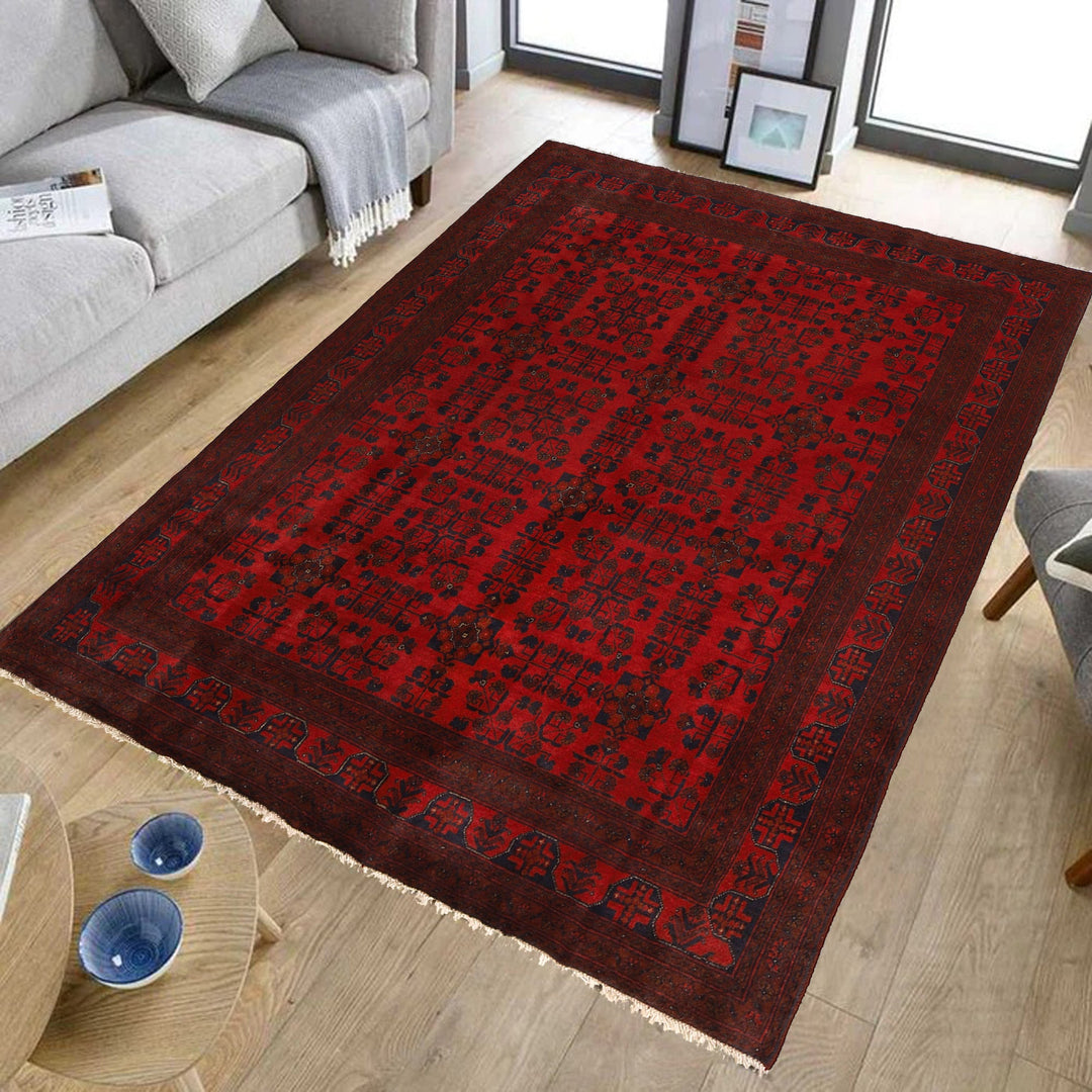 Red Afghan Khal Mohammadi Rug 5' 9" x 7' 9" Hand-Knotted field