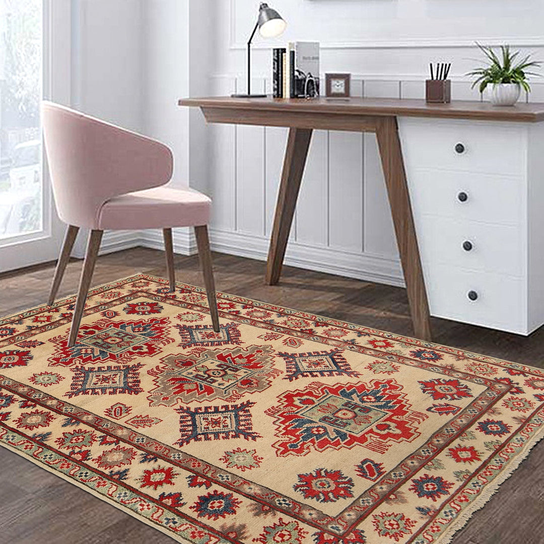 Ivory Color Kazak Rug 3' 7" x 4' 10" - No. AL92003