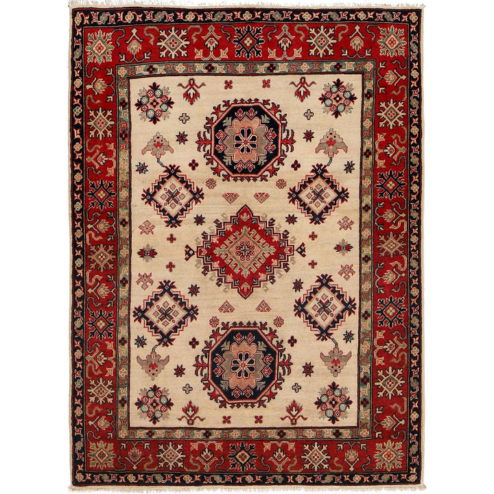 Beige Afghan Kazak Rug 4'10" x 6'10" Hand-Knotted | No. AL47980