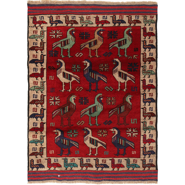 Hand Knotted Birds Pictorial Area Rug 4' 4" x 6' 2" - No. AL99825