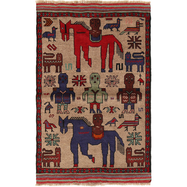 Hand Made Animal Pictoral Area Carpet 3' 1" x 4' 10" - No. AL79430
