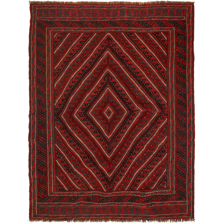 Deep Red Afghan Mashwani Rug 4' 6" x 5' 10" Hand-Knotted