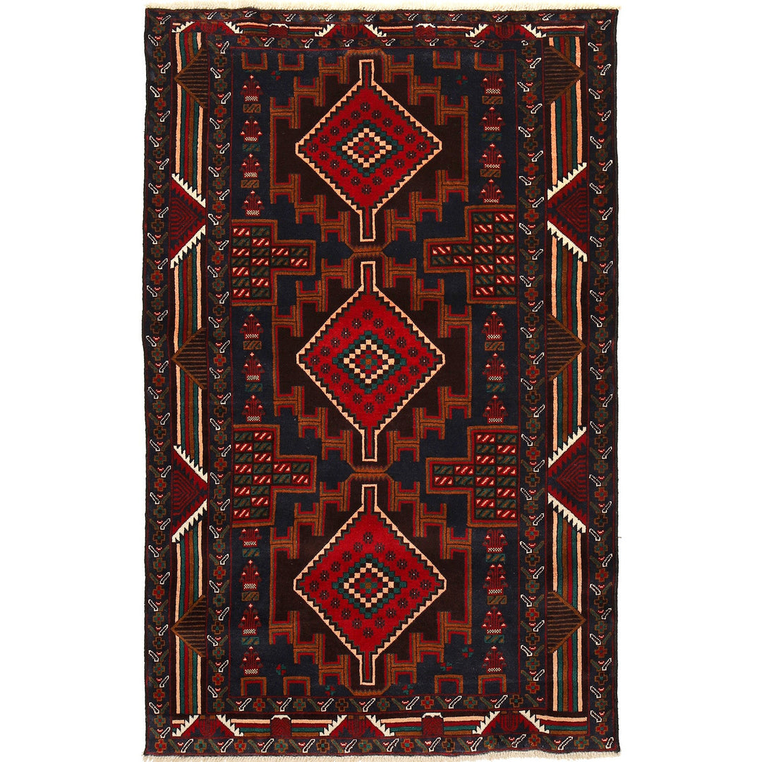 Afghan Baluchi Rug 3' 10" x 6' 3" Hand-Knotted