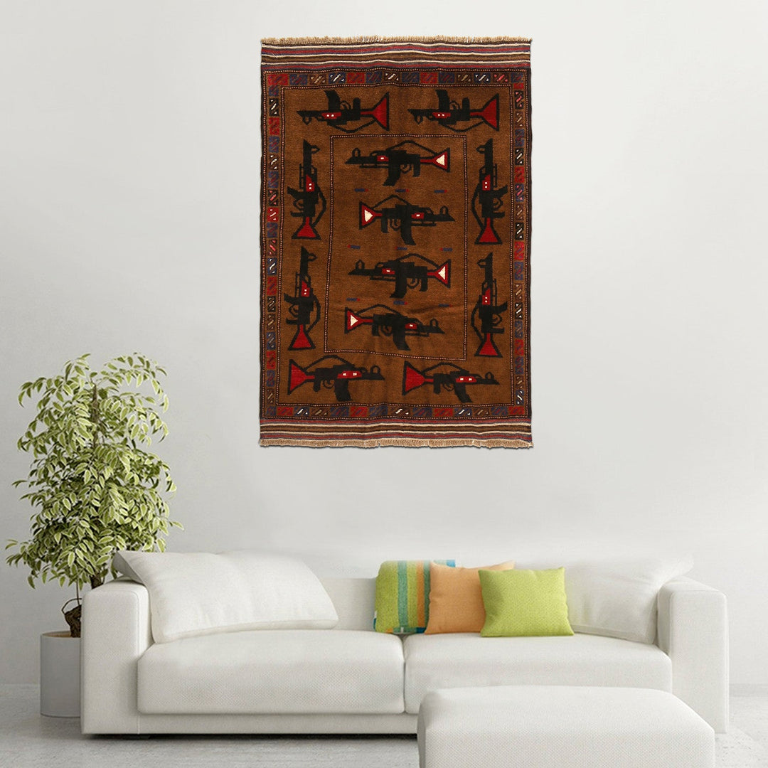 Authentic Afghan War Area Rug 3' 3" x 4' 9" - No. AL52990