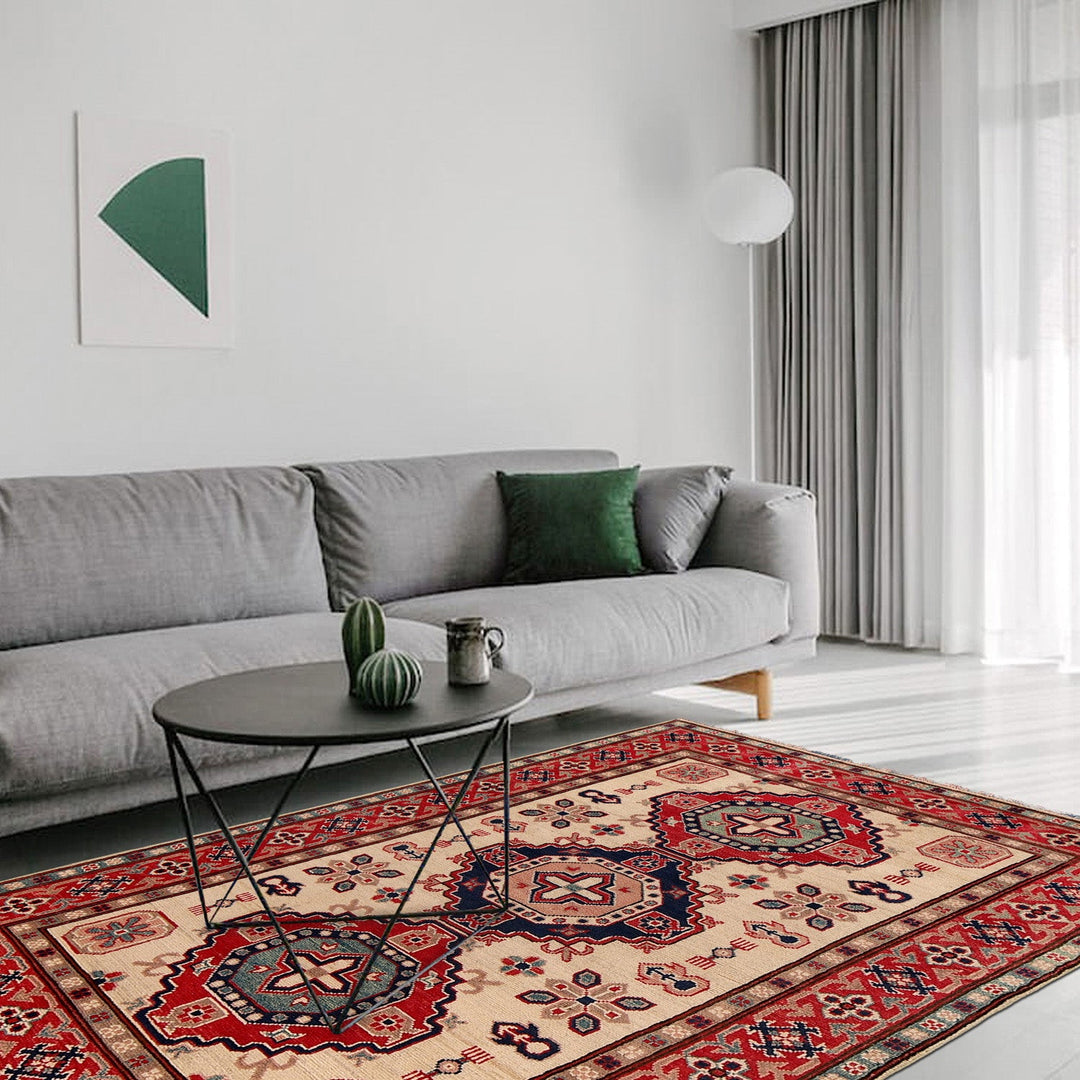 Hand Knotted Kazak Oriental Rug 4' 3" x 6' 2" - No. AL74323