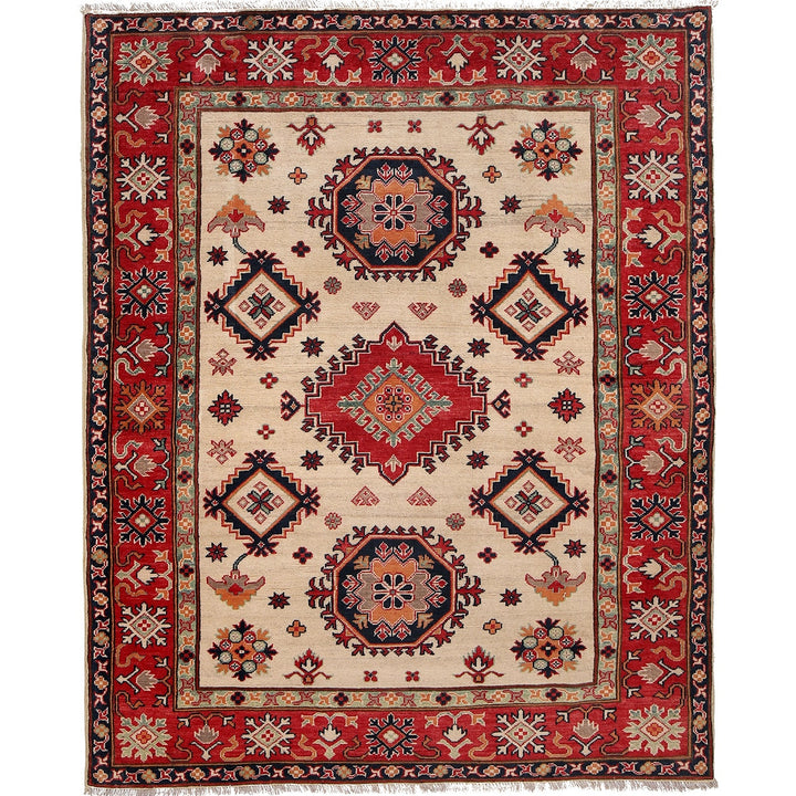 Beige Afghan Kazak Rug 5' 1" x 6' 3" Hand-Knotted | No. AL73448