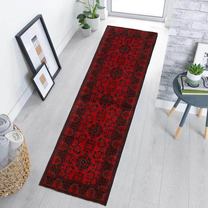 Red Color Afghan Area Runner Rug 2' 9" x 9' 9" - No. AL80387