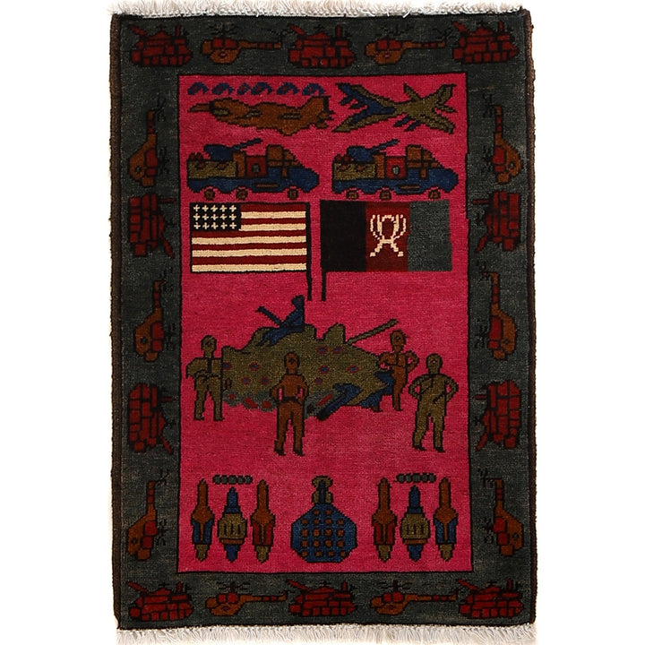 Hand-Knotted Afghan War Carpet 1' 11" x 2' 10" - No. AL86264