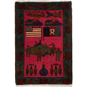 Hand-Knotted Afghan War Carpet 1' 11" x 2' 10" - No. AL86264