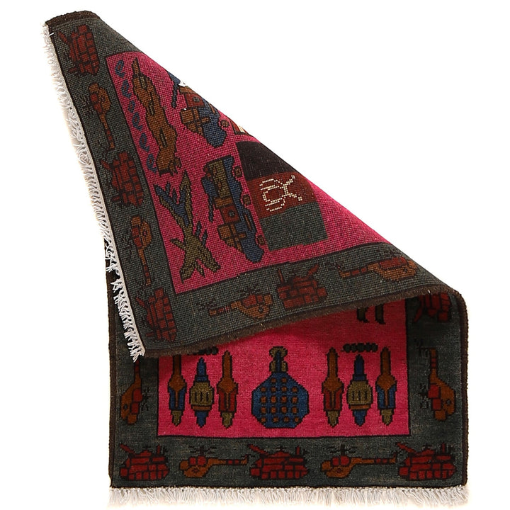 Hand-Knotted Afghan War Carpet 1' 11" x 2' 10" - No. AL86264