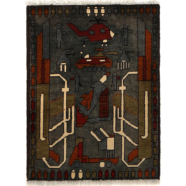 Handcrafted Afghan War Rug 2' 1" x 2' 9" - No. AL96701