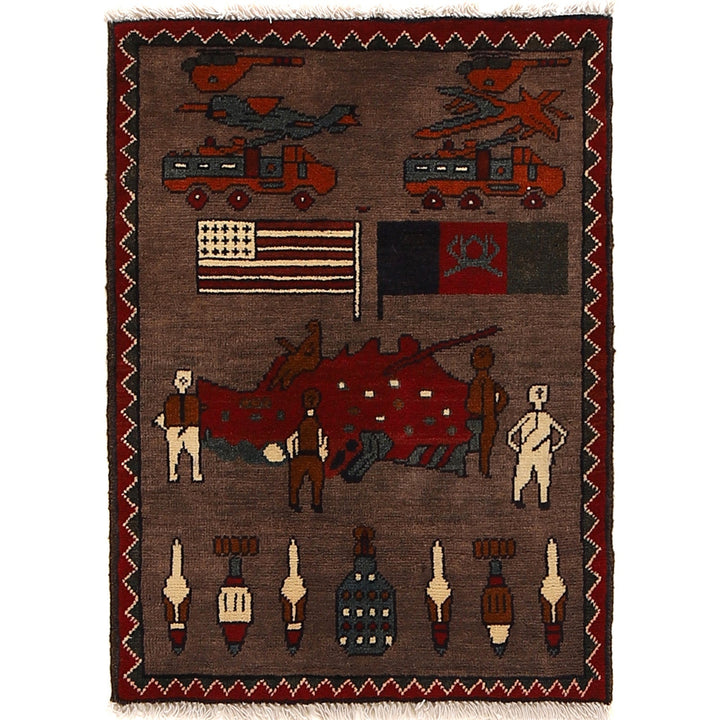 Hand-Knotted Afghan War Carpet 1' 11" x 2' 8" - No. AL31484