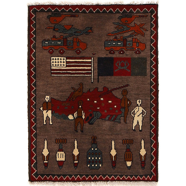Hand-Knotted Afghan War Carpet 1' 11" x 2' 8" - No. AL31484
